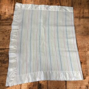 Northern Chatham Baby Blanket Pastel Stripe Satin Trim Made in USA